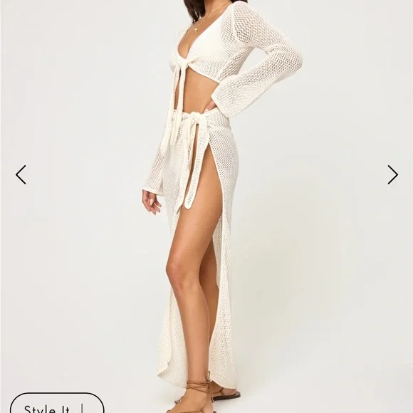 L*Space Los Cabos Top and Soliel Sarong Cream Swim Coverup set knit crochet - Picture 2 of 7